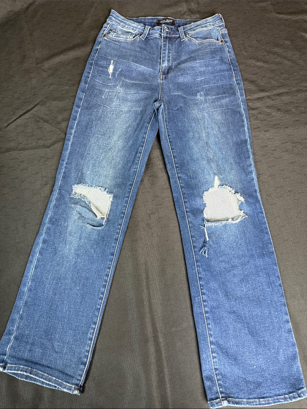 Judy Blue Mid- Wash Straight Leg Distressed Dad Jeans Size 7/28
